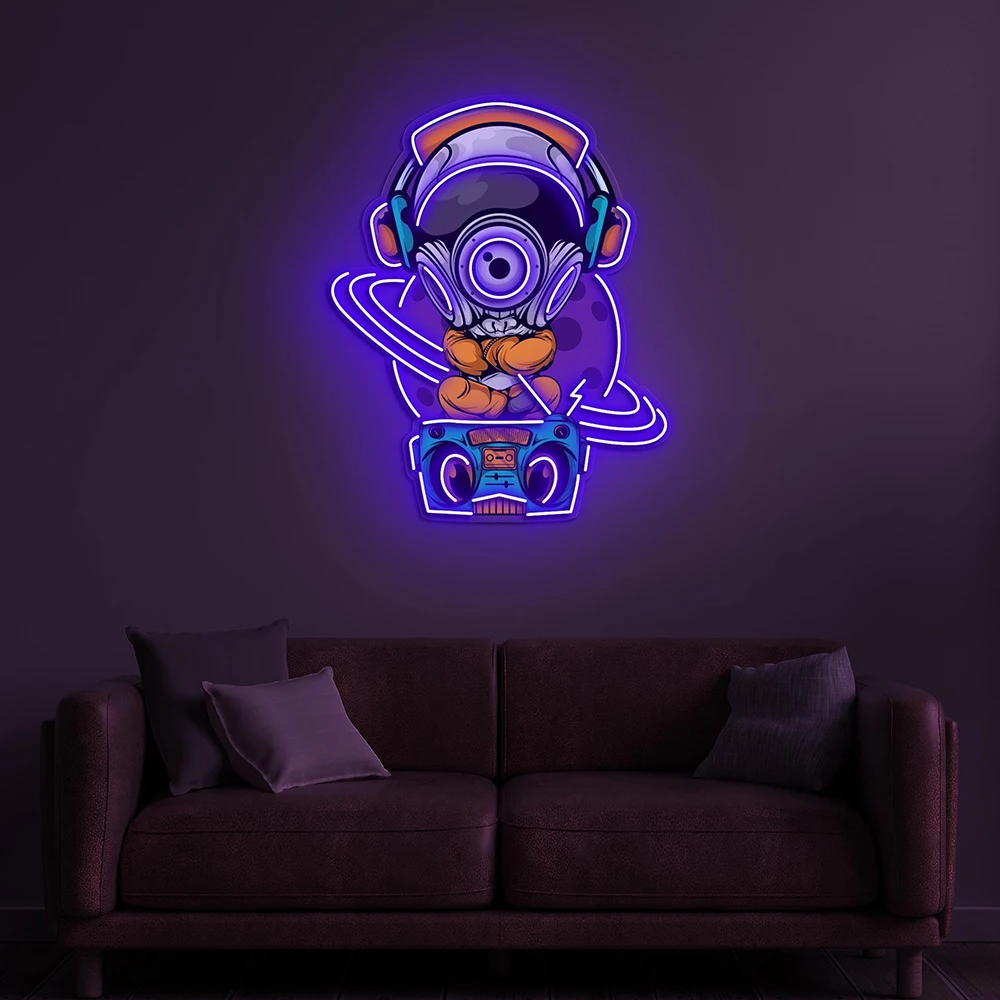 Astronaut Sit On Radio And Listening Music LED Neon Sign Light Gaming Room Bedroom Wall Decor Pop Art Light Sign Kdis Room Decor