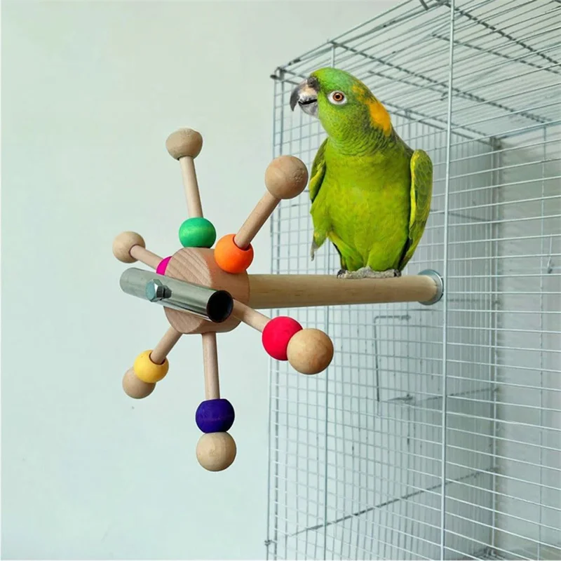 Parrot Biting Toys Puzzle Spinning Windmill Wood Parrot Bird Toys Toy Puzzle Stainless Steel Bite Detachable Parrot Toy Bird Toy