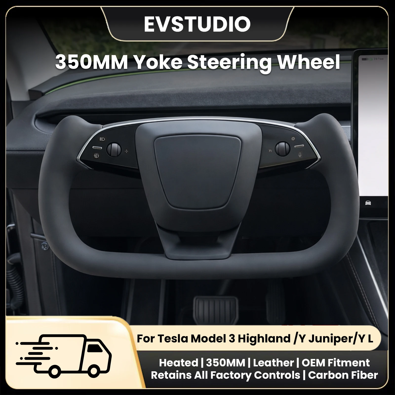 

Newest V3 Sport Steering Wheel for Tesla Model 3 Highland/Y L/Y Juniper Premium Nappa Leather Carbon Fiber Heated Yoke Handle