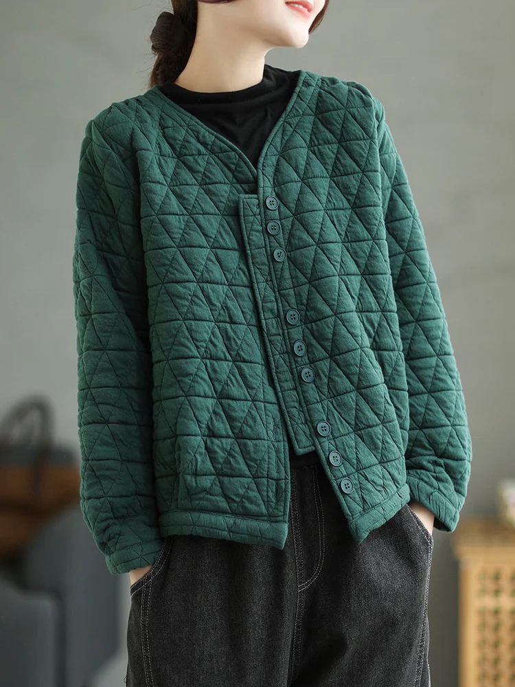 

Thiened Oversized Casual V-ne Baseball Jaet Women's Vintage Diamond Pattern Open Cardigan Long Sve Regular Length