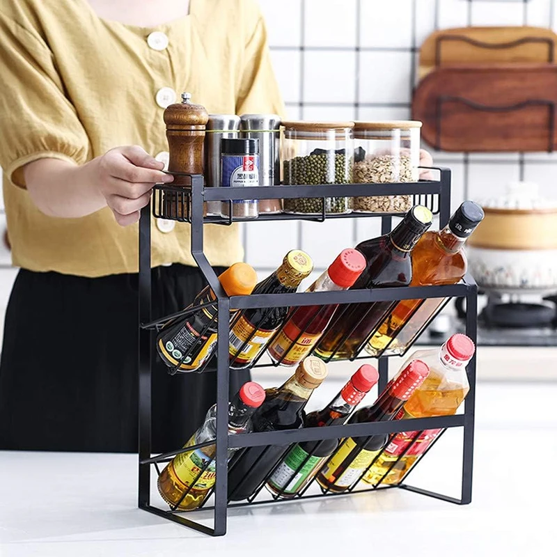 1Pc Spice Rack Organizer Multi Layer Seasoning Condiment Shelf Kitchen Bevelled Design Perfect for Seasoning Bottles