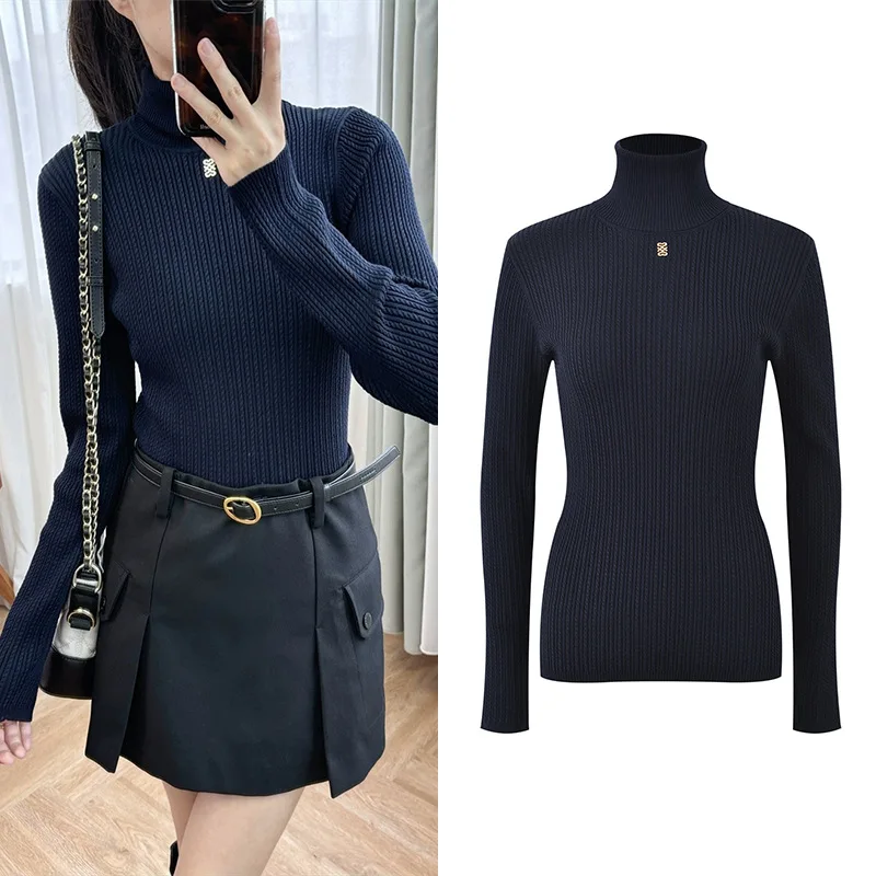 

Модная женская трикотажная основа для поездок на работу, тяжелый витой трикотаж с высоким воротником для похудения, яркая деталь Tead