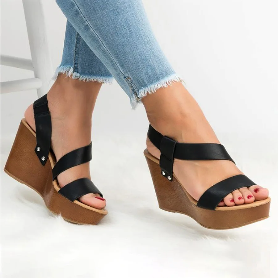 Women Wedge Sandals Summer Platform Sandals Slip on Ladies High Heels Shoes Fashion Open Toe Casual Female Footwear