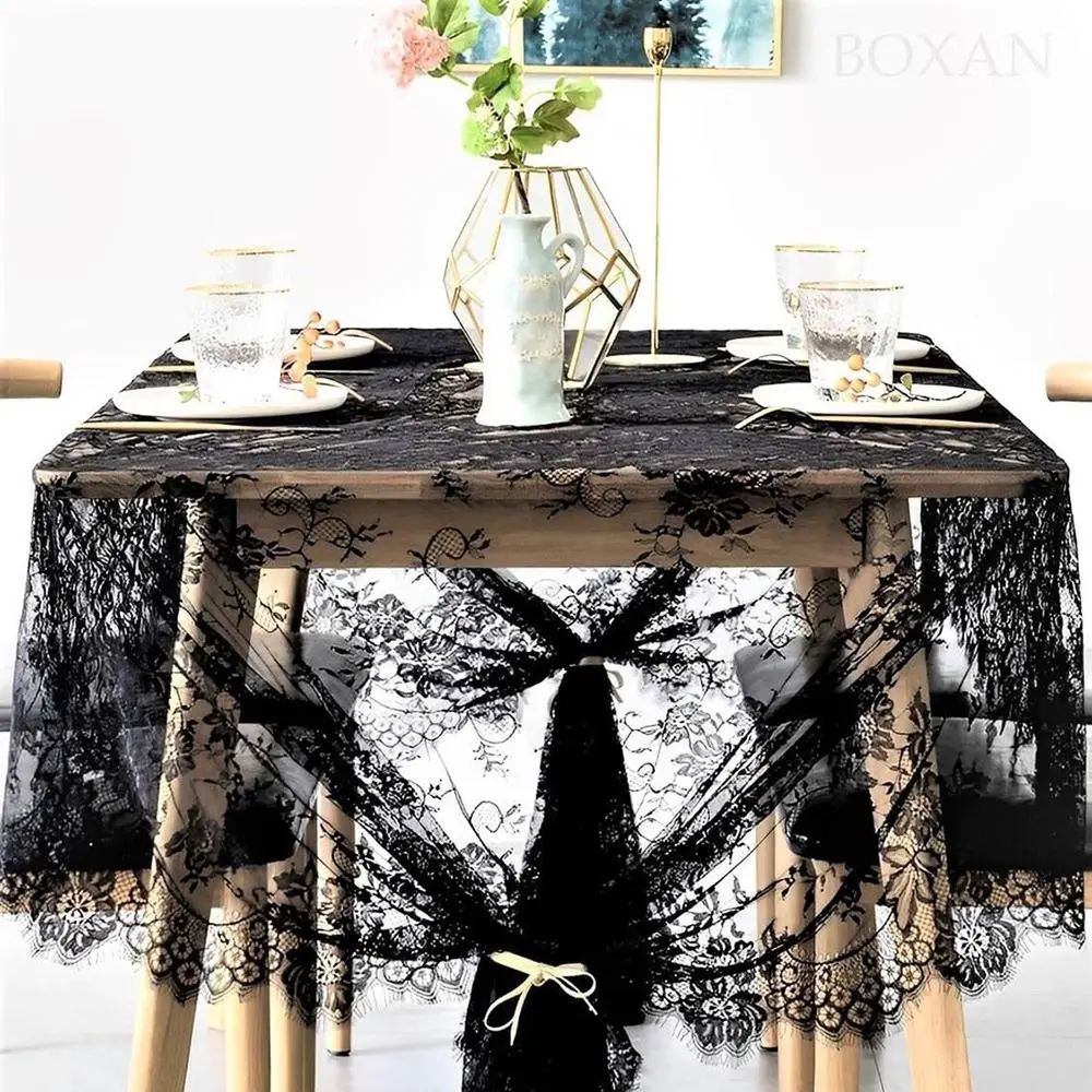 Embroidered French Lace Table Runner Flower Pattern Elegant Floral Lace Table Cover Easy To Clean Reusable