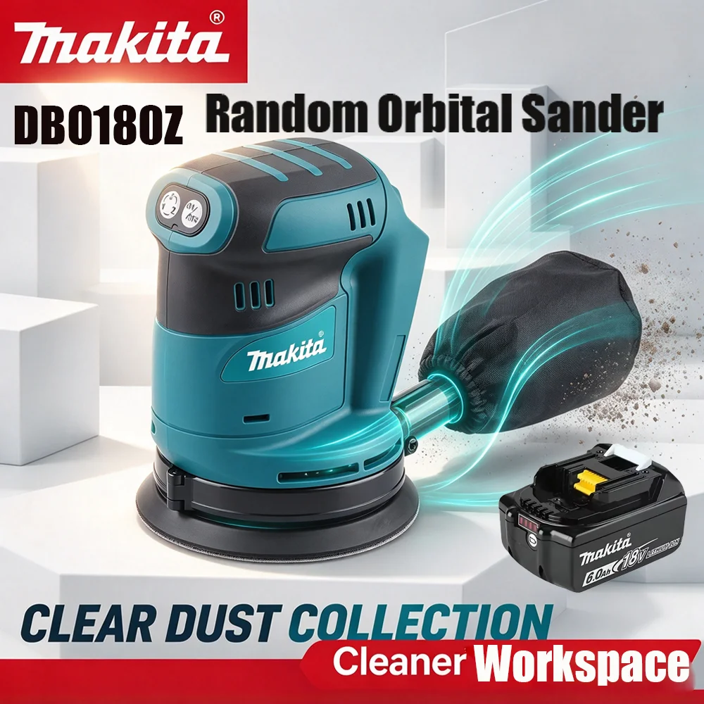 Makita DBO180Z 18V Cordless Random Orbital Sander with 18V Battery，for Woodworking Putty Polishing DIY and Professional tools