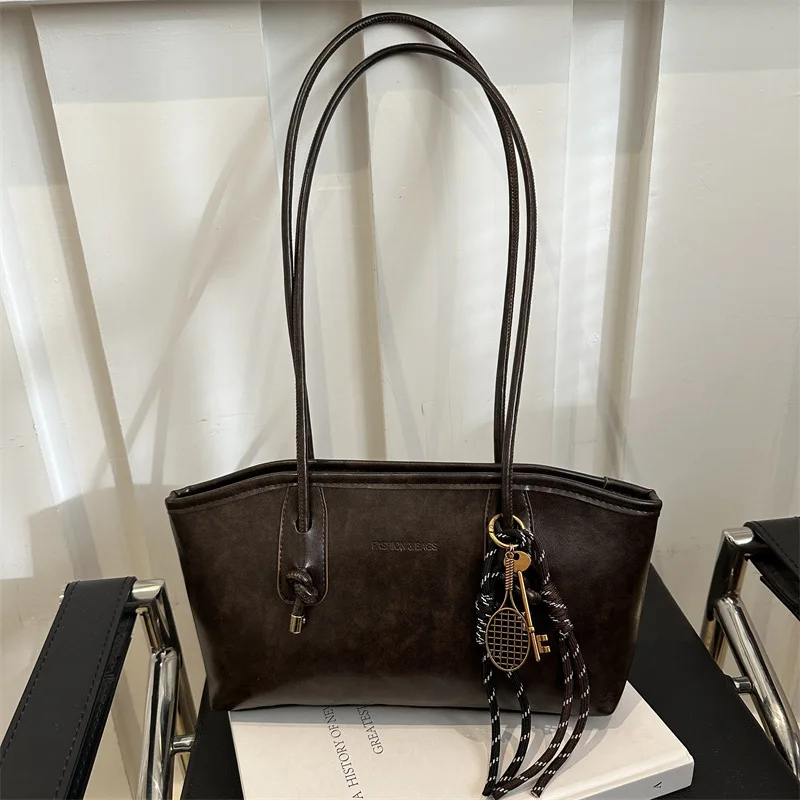 

High Street Retro Simple Large Capacity Shoulder Bag, Fashionable and Versatile Leather Tote Bag, Commuting Banquet Women's Bags