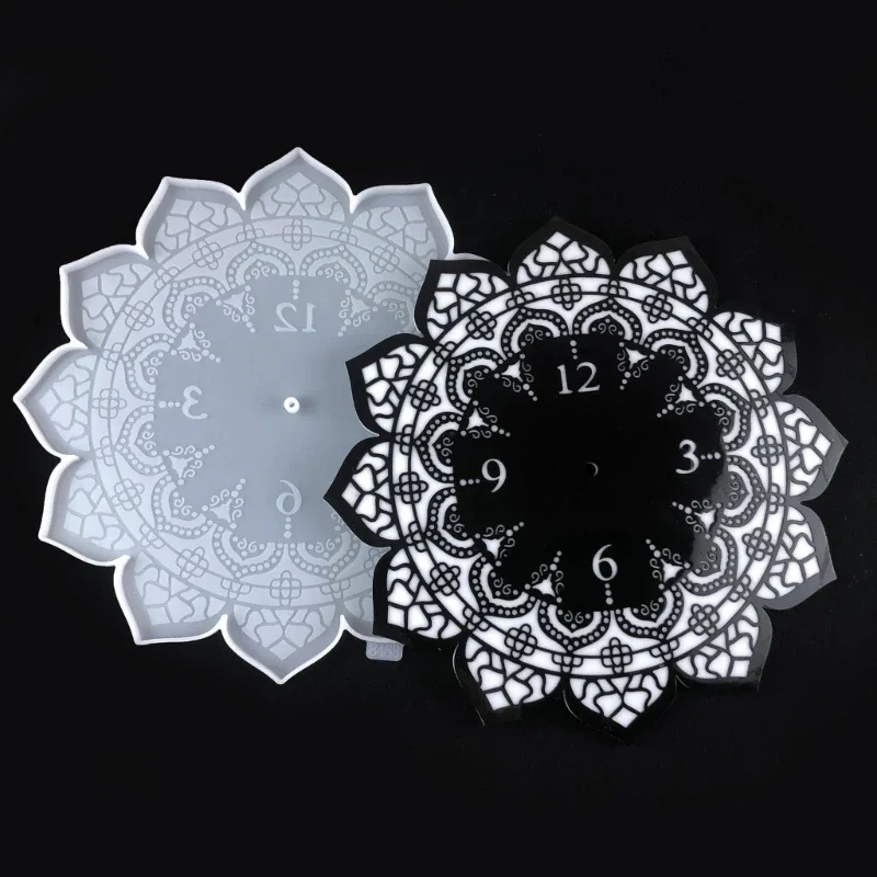 Molde silicone para relógio, faça você mesmo, mandala, formato flor, molde parede, espelho decorativo, resina epóxi,