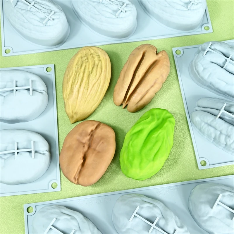 Silicone 6 Cavity Coffee Beans Pecan Pistachios Design Chocolate Candy Mold DIY Mousse Cake Mould Kitchen Dessert Baking Tools