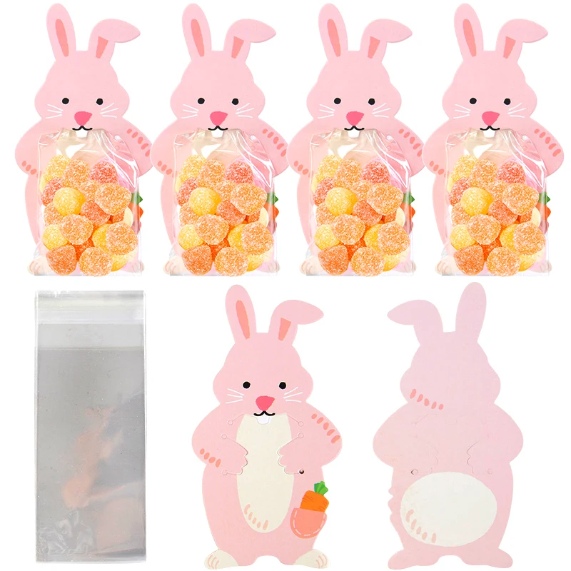 50-10Pcs Niedlichen Kaninchen Süßigkeiten Taschen Osterhase Cookie Geschenk Taschen Backen Snack Verpackung Kinder Geburtstag Party Dekoration Lieferungen