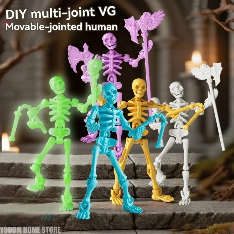 Cyberpunk Articulated Movable Skeleton Doll Mechanical Assembly Building Blocks Model Stop Motion Animation Desk Decor Ornament