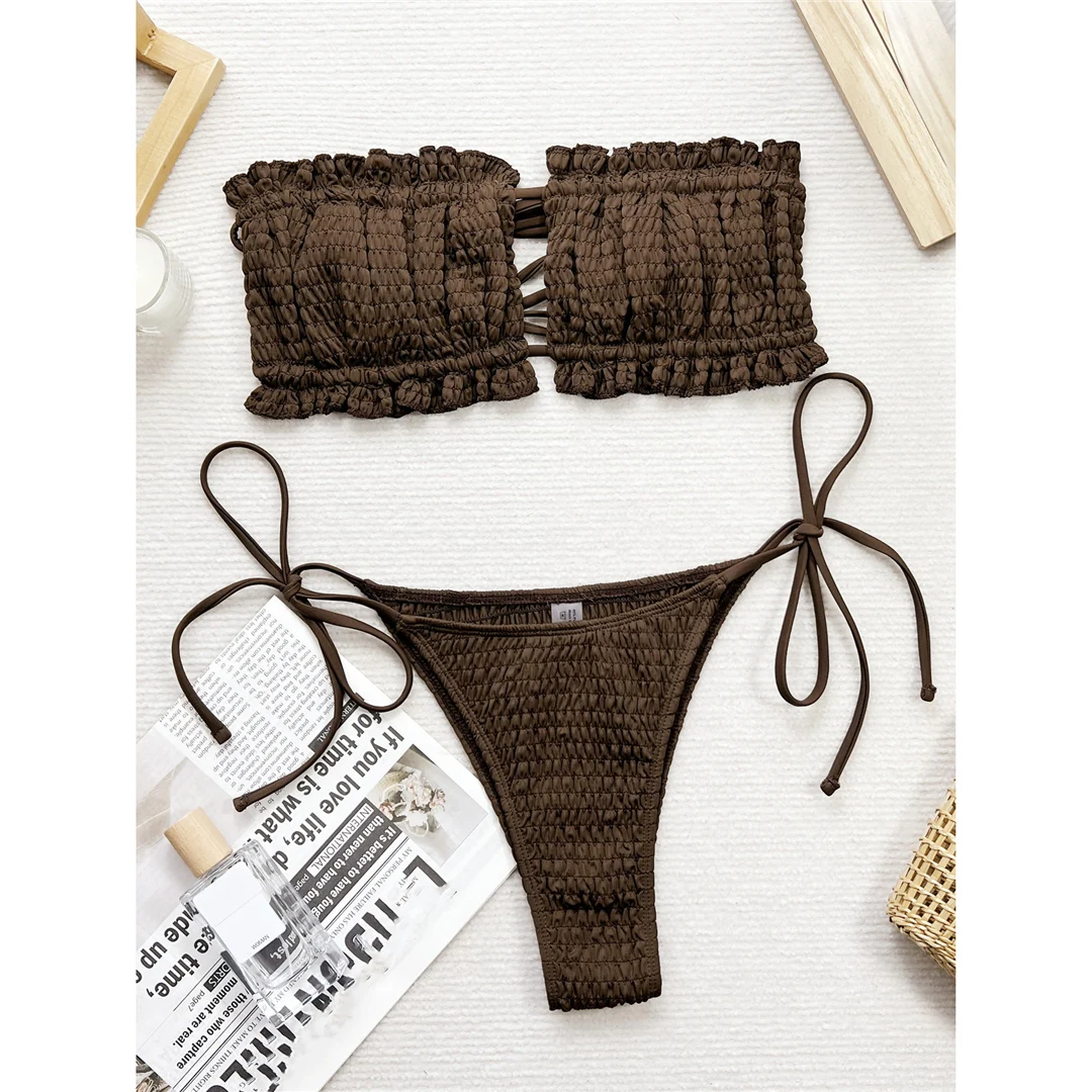 Neuer Sexy Bandeau Plissierter Raff-Bikini Damen-Badeanzug Zweiteiliger Bikini-Set Badebekleidung Badeanzug Schwimmen V5690 – Detail 8