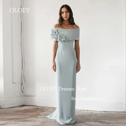 OLOEY Customized Blue Straight Evening Dress Off Shoulder Appliques Wedding Party Dress Pleats Women Prom Gown