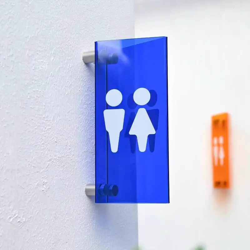 창의적인 컬러풀 아크릴 남녀 공용 화장실 따뜻함 알림 표지 삼각형 측면 걸이형 양면 화장실 문 표지