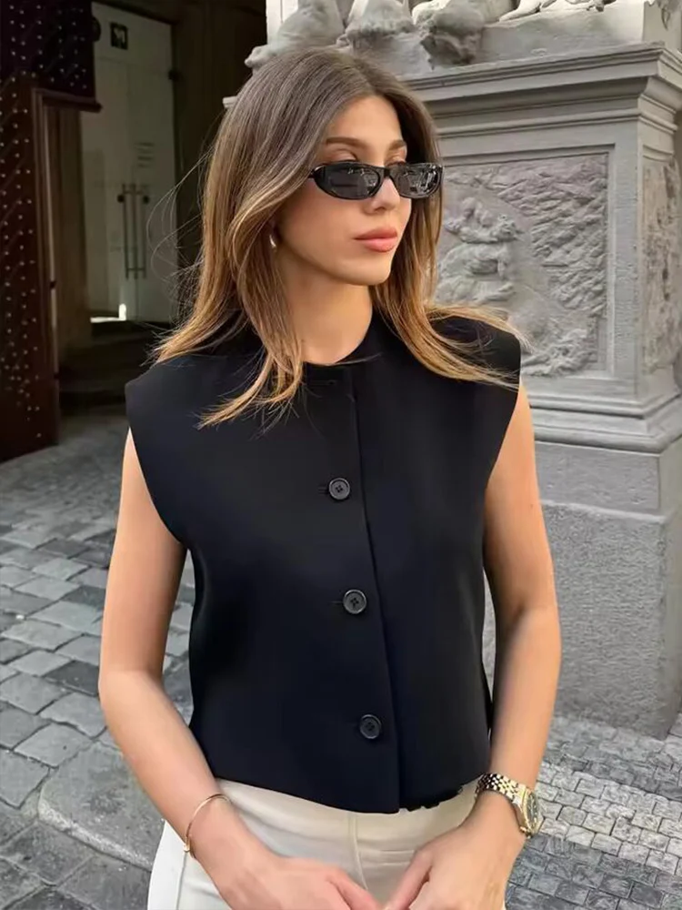 Vintage Sleeveless Vest Women Fashion Loose Vests Coat Female Tank Outerwear Casual Ladies Basic Streetwear Waistcoat Tops