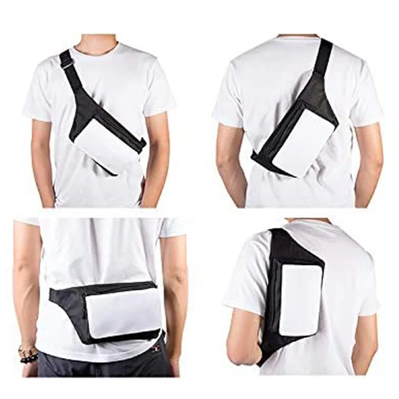 Transferência térmica em branco Fanny Pack, impressão em velcro, sublimação em branco Fanny Pack, bolsa de ombro moda, mochila DIY