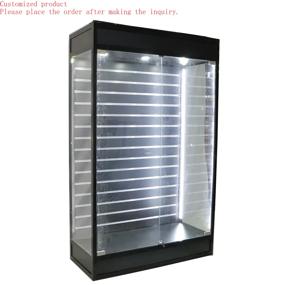 

Custom.Elegant factory new style aluminum frame tall wall display cabinet with slat wall backing and led lights