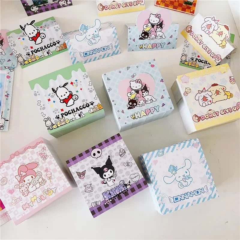 Imagem -03 - Sanrio Memo Pad Notes Desenhos Animados Material Escolar Cartões Padrão Kawaii Marcadores de Presente Bonito Conjunto de Papelaria Papel Decorativo 50 Pcs