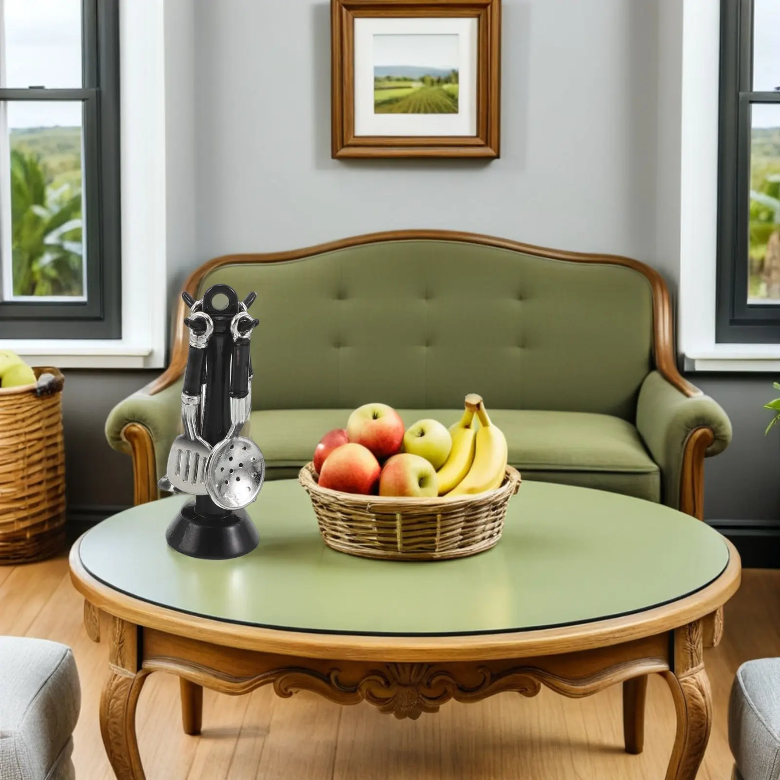 ชุดอุปกรณ์ครัวจิ๋ว 2 ชุด ของเล่นจำลองอุปกรณ์ครัวขนาดเล็ก สมจริง ประกอบด้วย ตะหลิว ทัพพี กระชอน พร้อมฐานวาง อุปกรณ์จัดระเบียบ ทำจากโลหะผสม