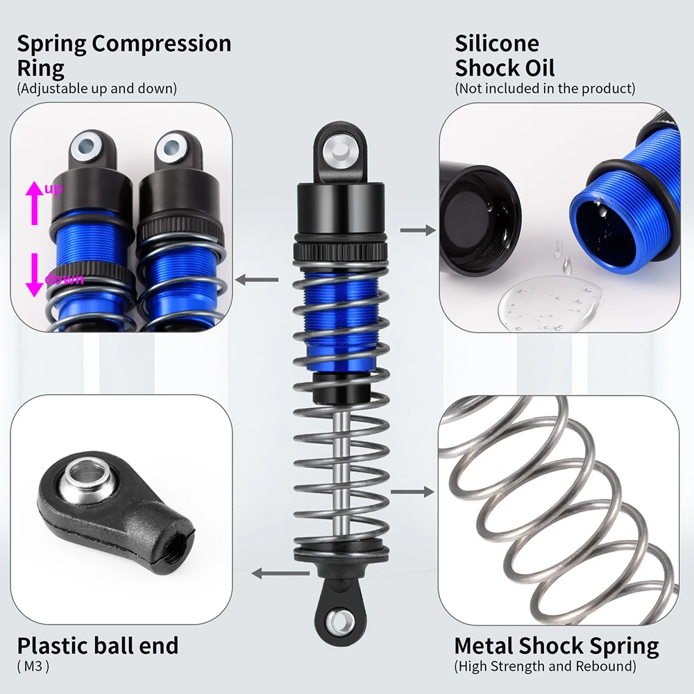 AXSPEED 4Pcs Metal Shock Absorber Oil Damper 70/80/90mm for 1/10 RC Crawler Car Axial SCX10 Wraith D90 TRX4 TRX6 Upgrade Parts