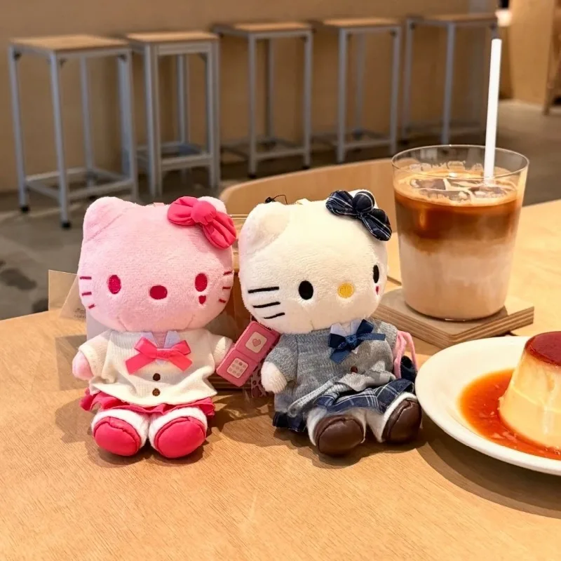 Kawaii Hello Kitty estilo escolar serie KT llavero de juguete de peluche uniforme sanrio móvil de dibujos animados gatito femenino colgante de felpa muñeca regalo