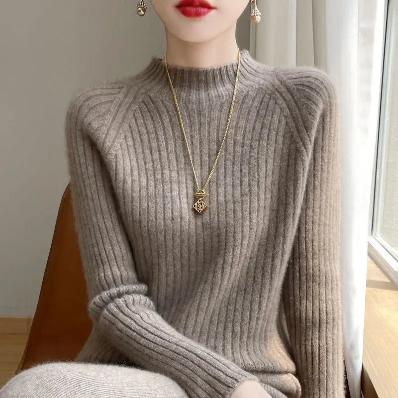 

Autumn and Winter Bottoming Shirt Solid Color Half Turtleneck Sweater Loose Sweater Tops for Women