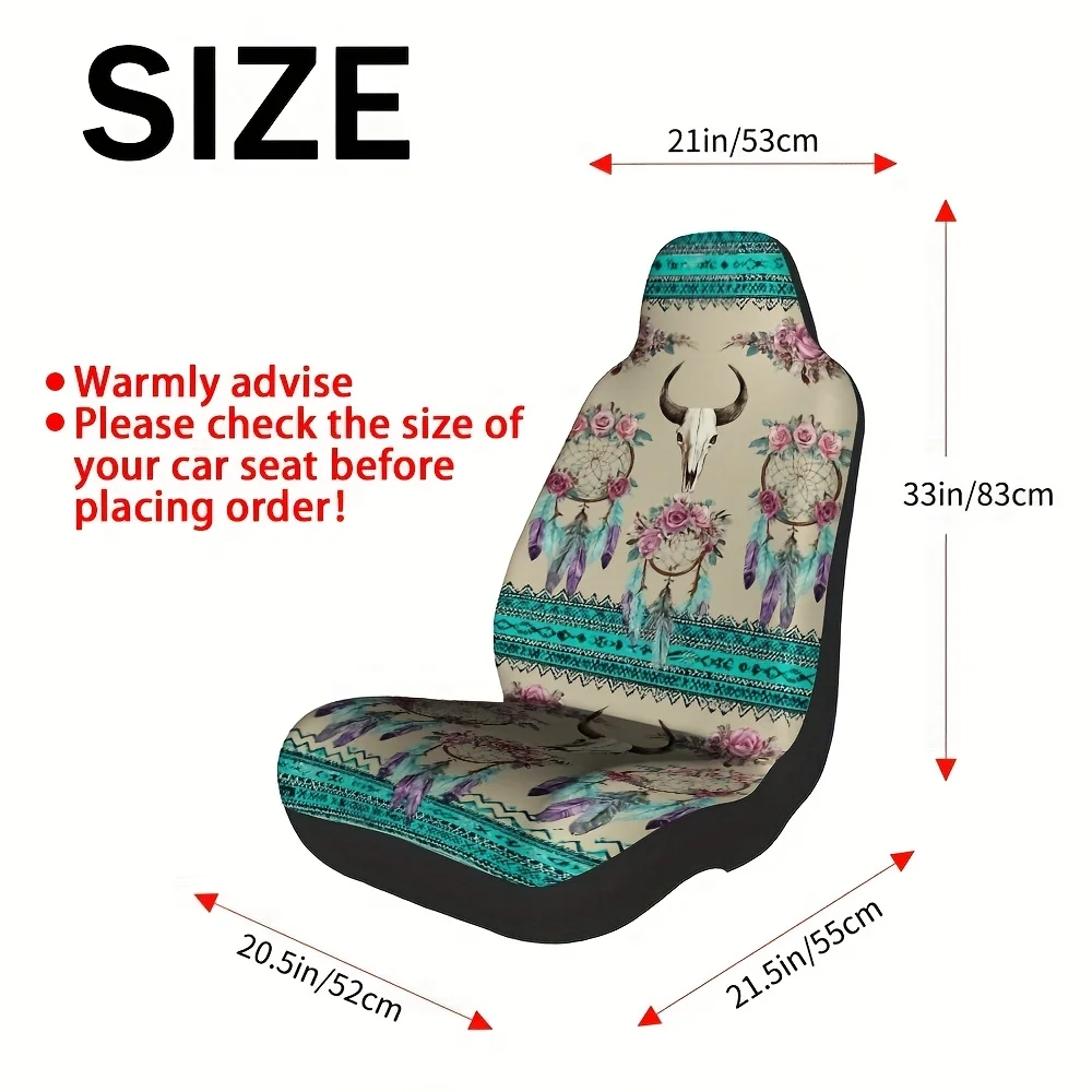 2pcs, Boho Skull Dreamcatcher Aztec Pattern Decorative Auto Seat Covers, Fit For Cars SUVs Trucks, Adds Distinct Stylish Look A