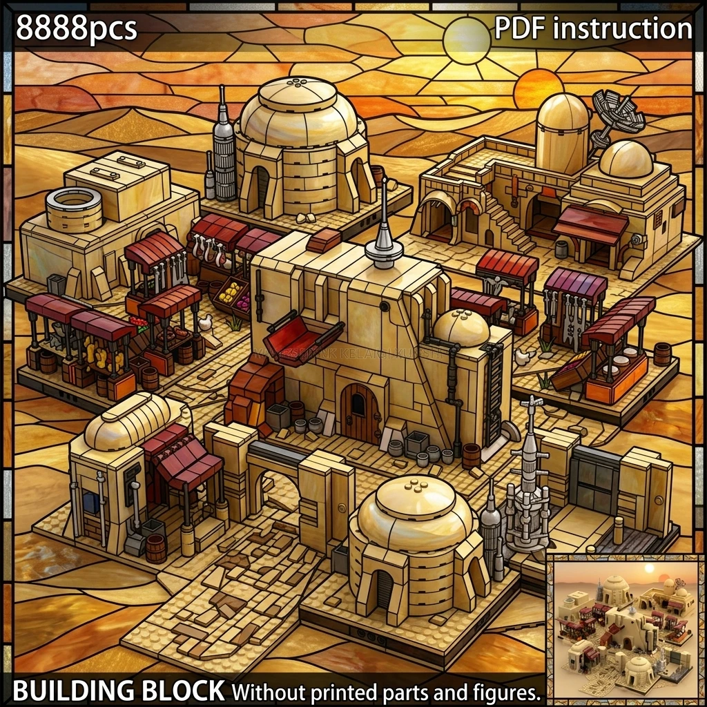 

Modular Space Outpost MOC Sci-Fi Desert Planet Architecture Building Blocks Micro Diorama Display Adult Brick Set