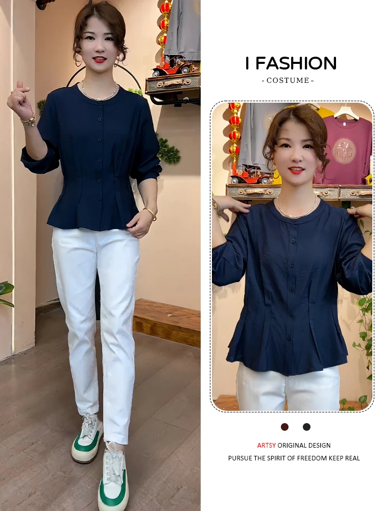 Lässiges rundes Ne Long Sve irt Damen Lazy Sle Vielseitiges Schlankheitsoberteil Faionable Herbst 2025, hautfreundlich, atmungsaktiv