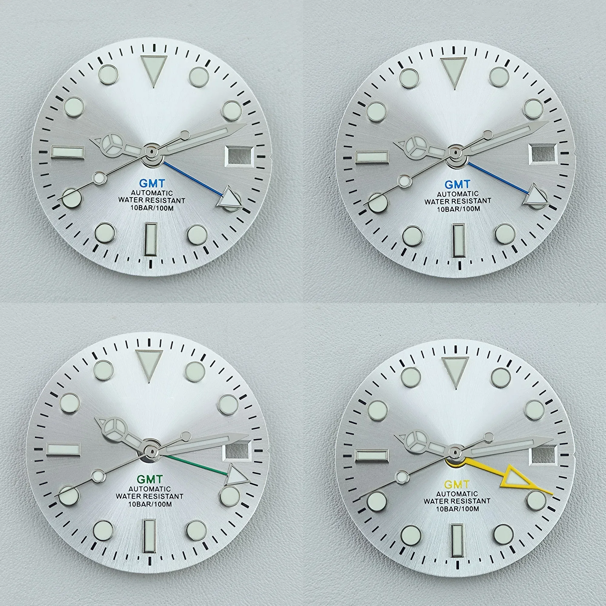 NH34 Dial Pointers Four Hands Green Luminous Watch Dial Face for GMT NH35 NH34 Movement Mod Dials Replacement Watch Parts