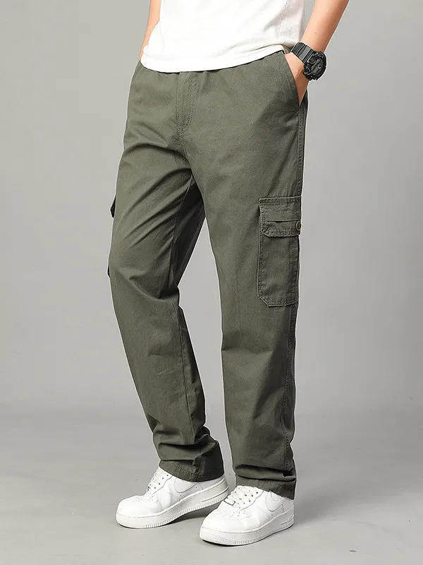 

Men's Casual Work Pants Loose Comfortable Elastic Waist Straight Leg Multi kets Faionable Spring Autumn New Arrival