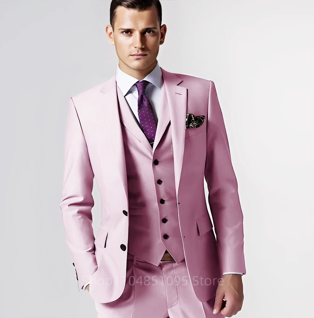 Trajes de hombre Chaqueta formal con solapa de muesca para celebridades Trajes de 3 piezas Blazer de dos botones Chaleco Pantalones Ropa de hombre de alta gama