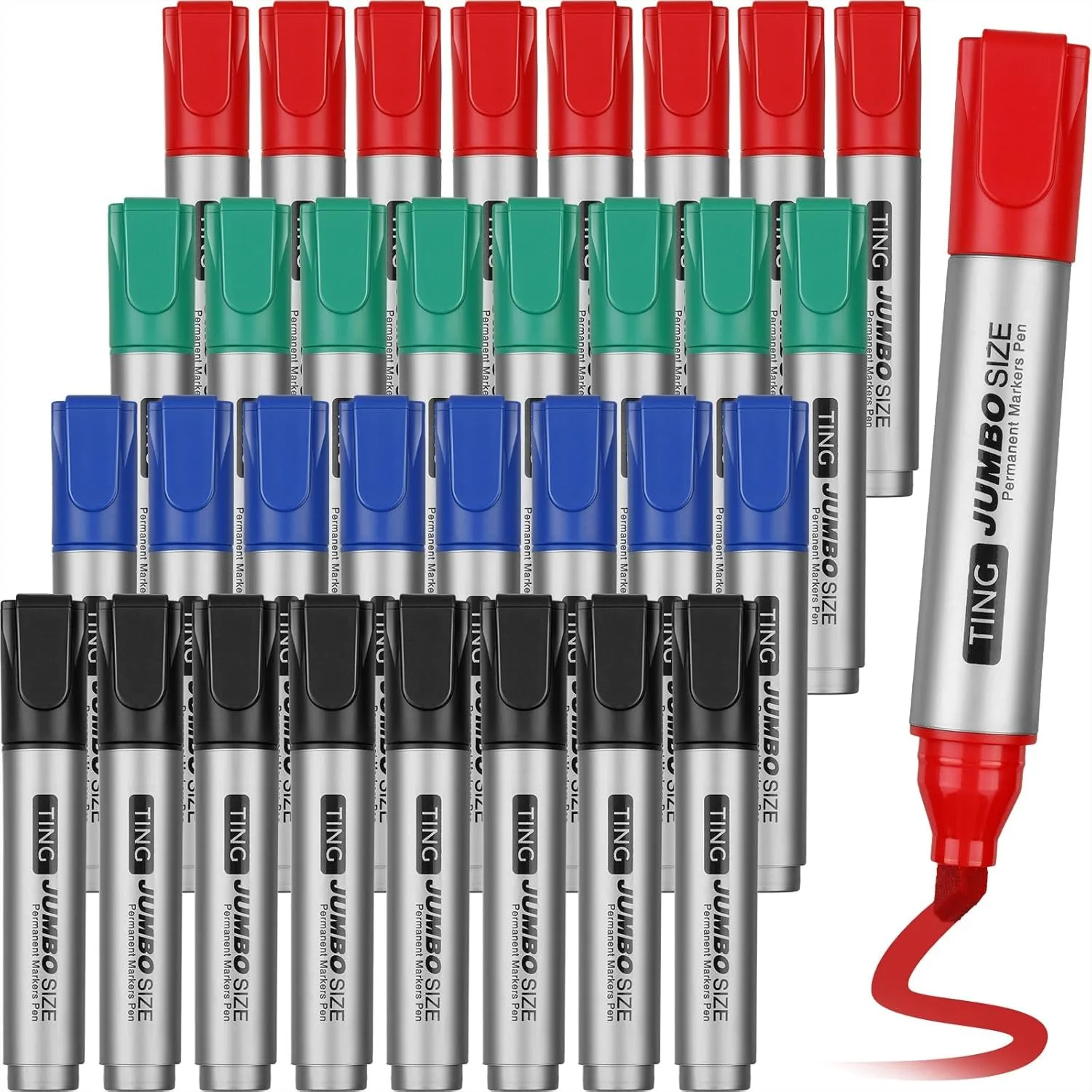

32 Jumbo Permanent Markers Bulk Chisel Tip Quick Drying Waterproof for Office Art Supplies Black Green Blue Red