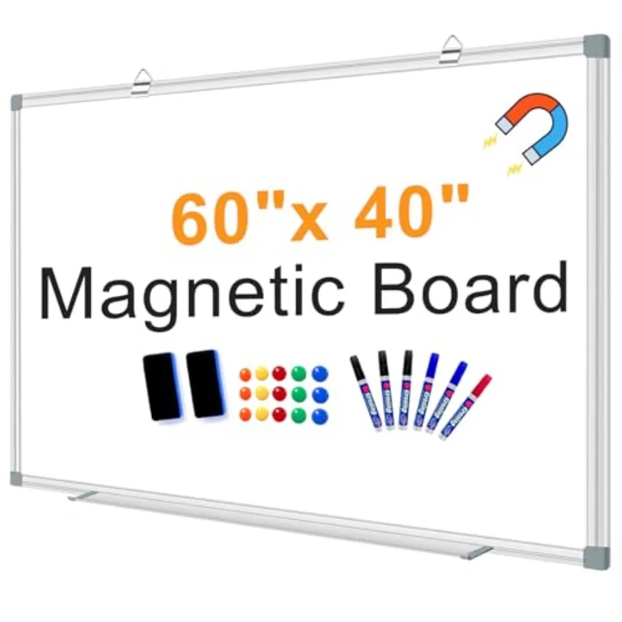 

Большая магнитная маркерная доска 60x40 дюймов для стены с длинным поддоном для маркеров, для дома, офиса, класса
