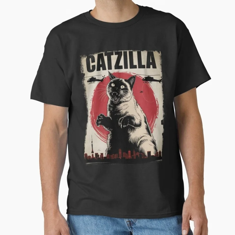 

Catzilla - Giant Cat Attacks! King of Monster Gift t shirt for Cat Lover Short Sleeve Graphic tee Cute kitty y2k clothes