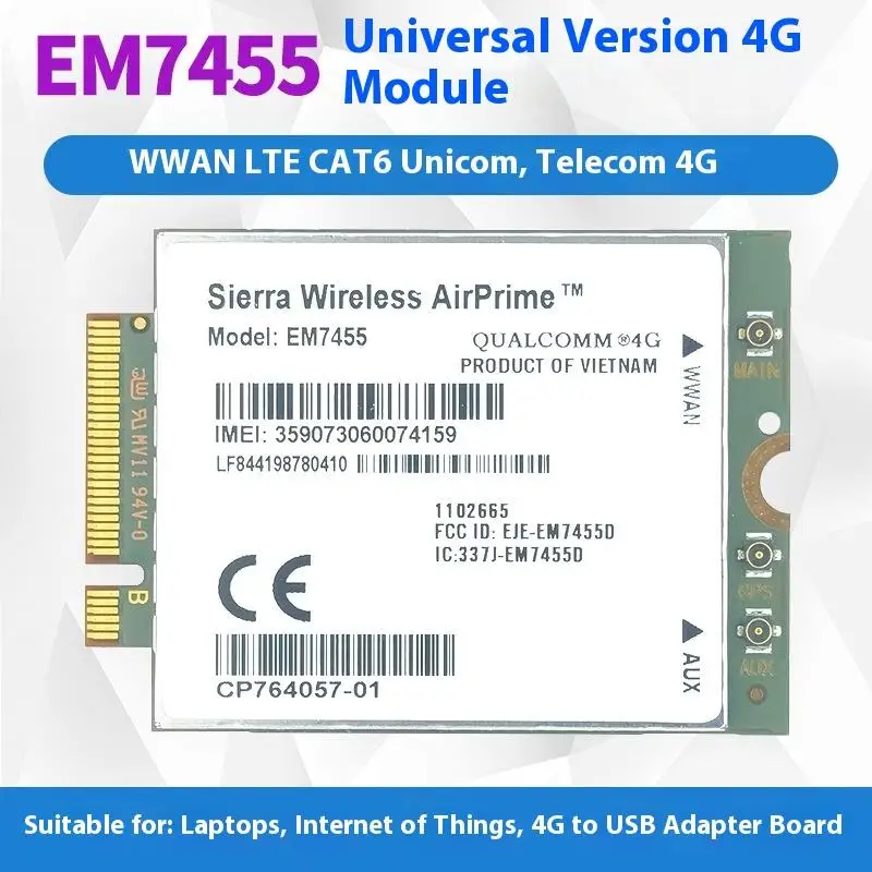 

1 комплект карт 4G 300 Мбит/с WWAN беспроводной EM7455 1103582 FDD/TDD LTE Cat6 NGFF M.2 4G МОДУЛЬ для ноутбука и маршрутизатора 4G