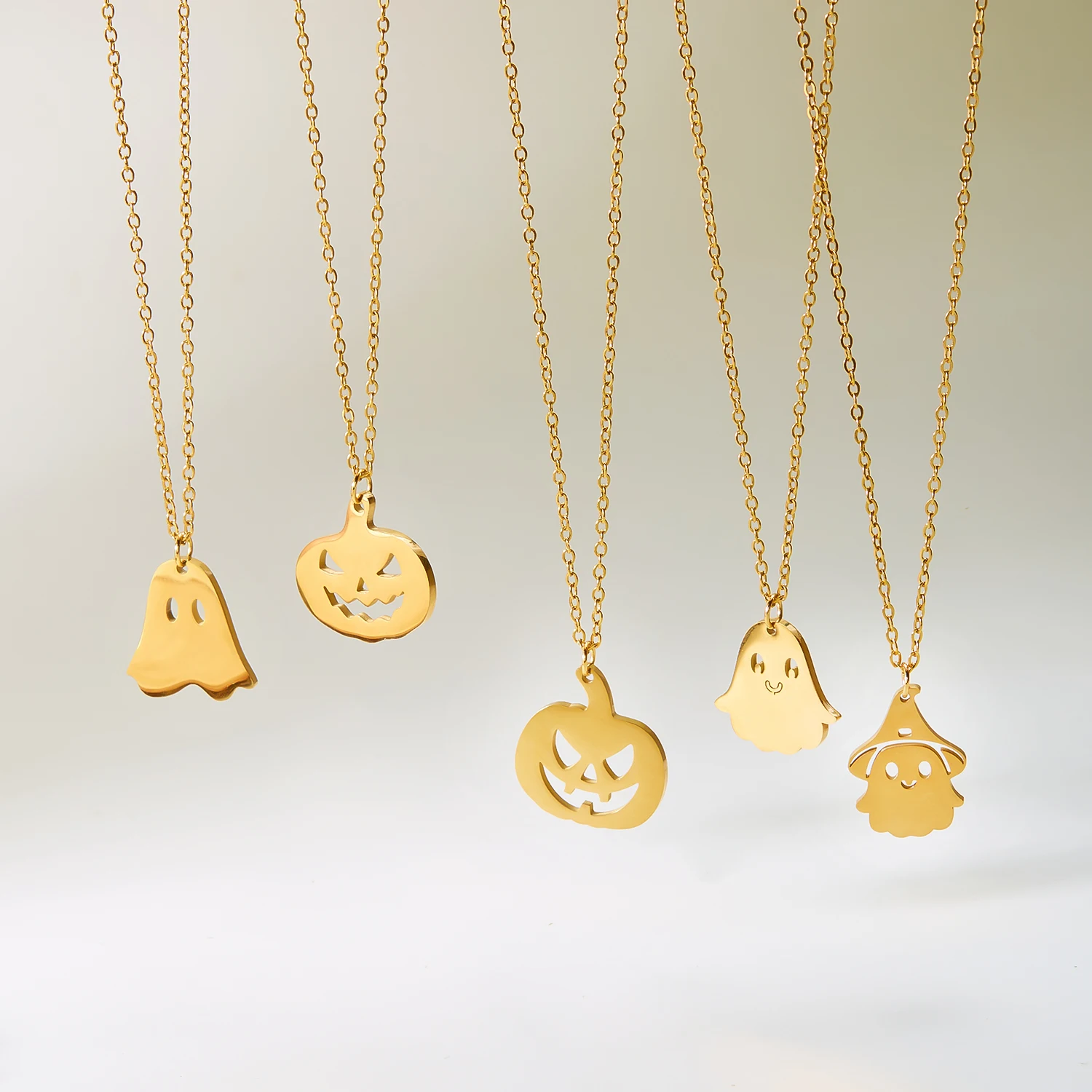 Mode Edelstahl Halloween Anhänger Halskette für Frauen Männer schwarze Katze Geist Spinne Kürbis Halskette Freundschaft Schmuck Geschenk – Detail 4