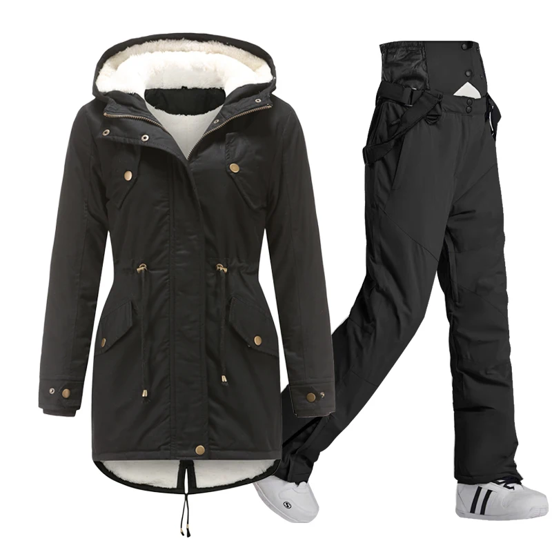 Veste et pantalon de Ski en coton pour femme, coupe-vent chaud d'hiver, manteau de neige, pantalon de sport de plein air de marque