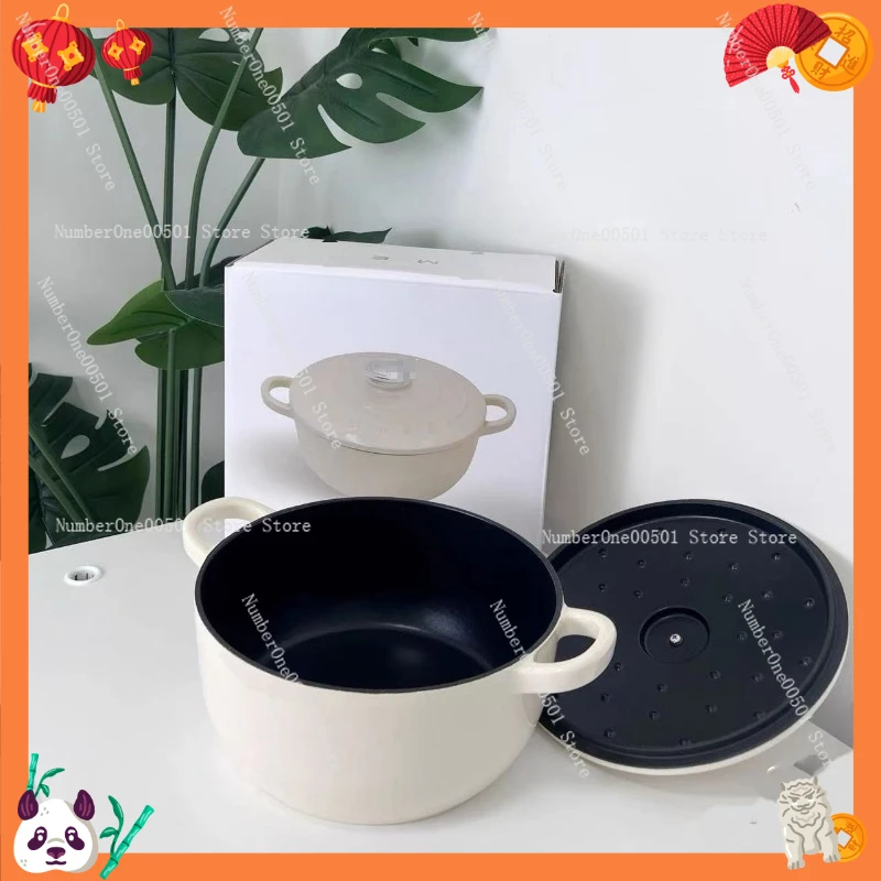 

EG 24CM Cast Iron Enamel Pot Soup Pot Retro Enamel Pot with Lid Gas Induction Cooker Universal