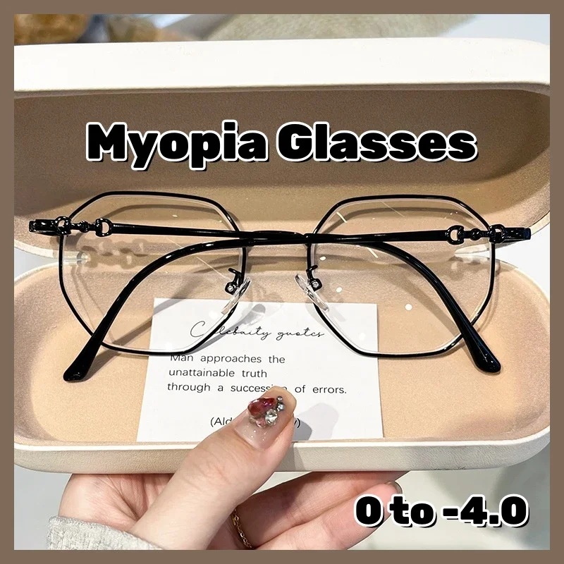 

Vintage Polygonal Frame Myopia Glasses Anti Blue Light Myopia Finished Eyewear Anti-radiation Women Short-sighted Eyeglasses