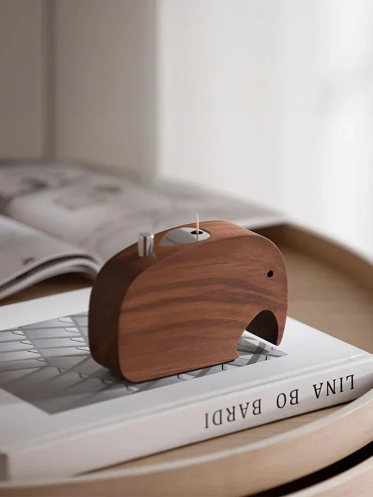 Creative Toothpick Holder Walnut Wood Toothpicks Box Push-type Cute Elephant Shape for Table Decorative Accessories 3