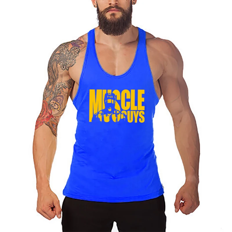 Summer Muscleguys Brand Cotton Summer Casual Men Tank Top Slim Fit Workout Vest Fitness Cotton sleeveless Stringer