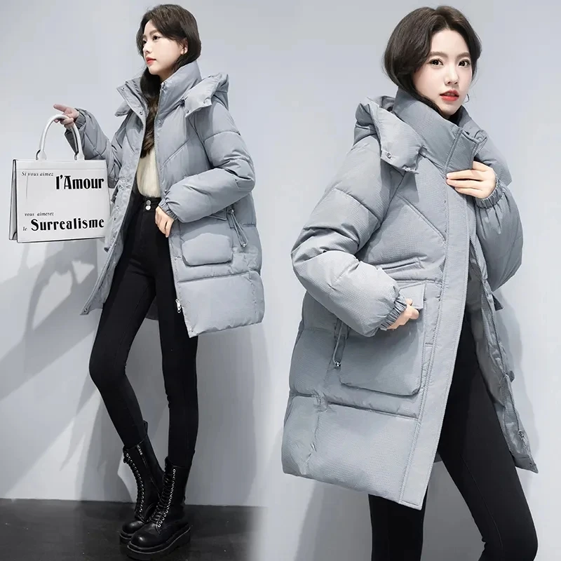 2023 Winter New Down Cotton Coat Women\'s Mid length Cotton Coat Korean Style Thickened Loose Hooded Parka Women\'s Puffer Jacket