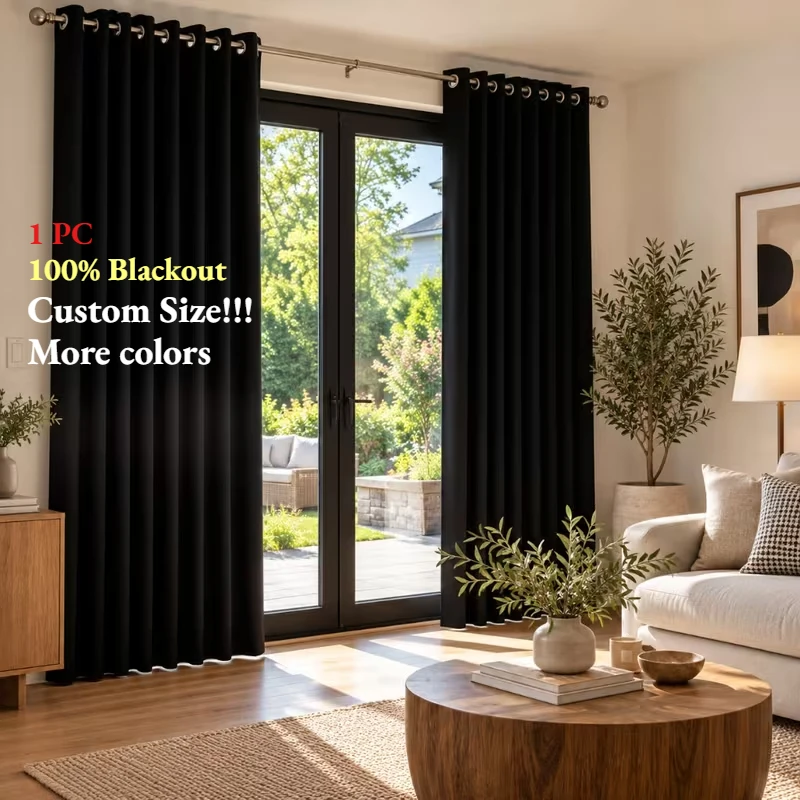 Custom Size!!! 1 PC Solid-color 100% Blackout Grommet Protecting Privacy Block Light Curtains for Living Dining Room Bedroom