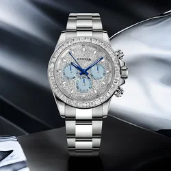 2024 HAEMMER New Men's Watch Luxury Automatic Watch Men's Stainless Steel Multi functional Mechanical Watch Diamond Waterproof