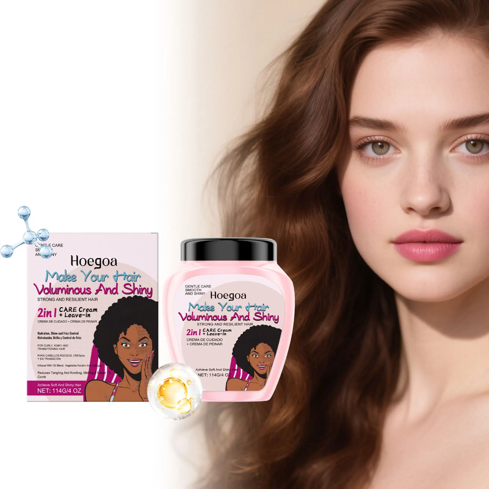 Crema Capilar de Queratina Sin Enjuague - Hidrata y Nutre el Cabello Seco, Suaviza, Hidrata y Cuida el Cabello