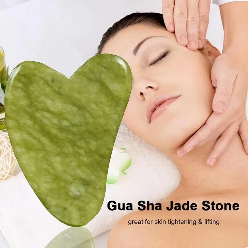 สีเขียวธรรมชาติหยกหิน Gua Sha เครื่องมือนวดสำหรับ Face SPA Therapy Massager Gouache หิน Antistress Body Scraping Board