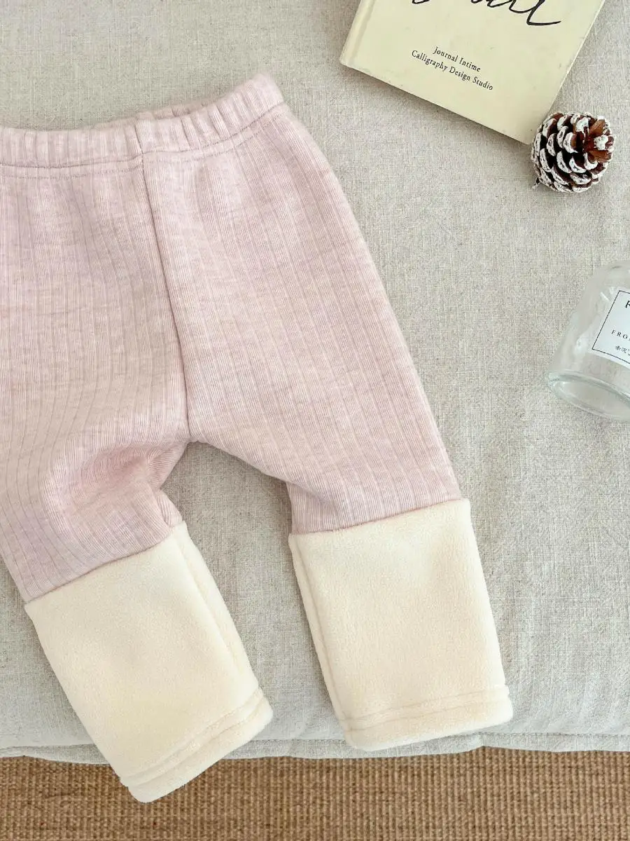 بنطلون نسائي كوري مبطن للشتاء، سروال دافئ للبنات الصغيرات مع تصميم عصري وألوان جذابة