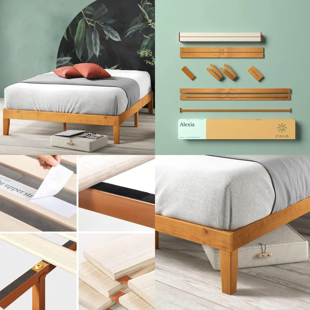 

Rustic Pine Full Wood Platform Bed with Solid Foundation, No Box Spring Needed, Easy Assembly