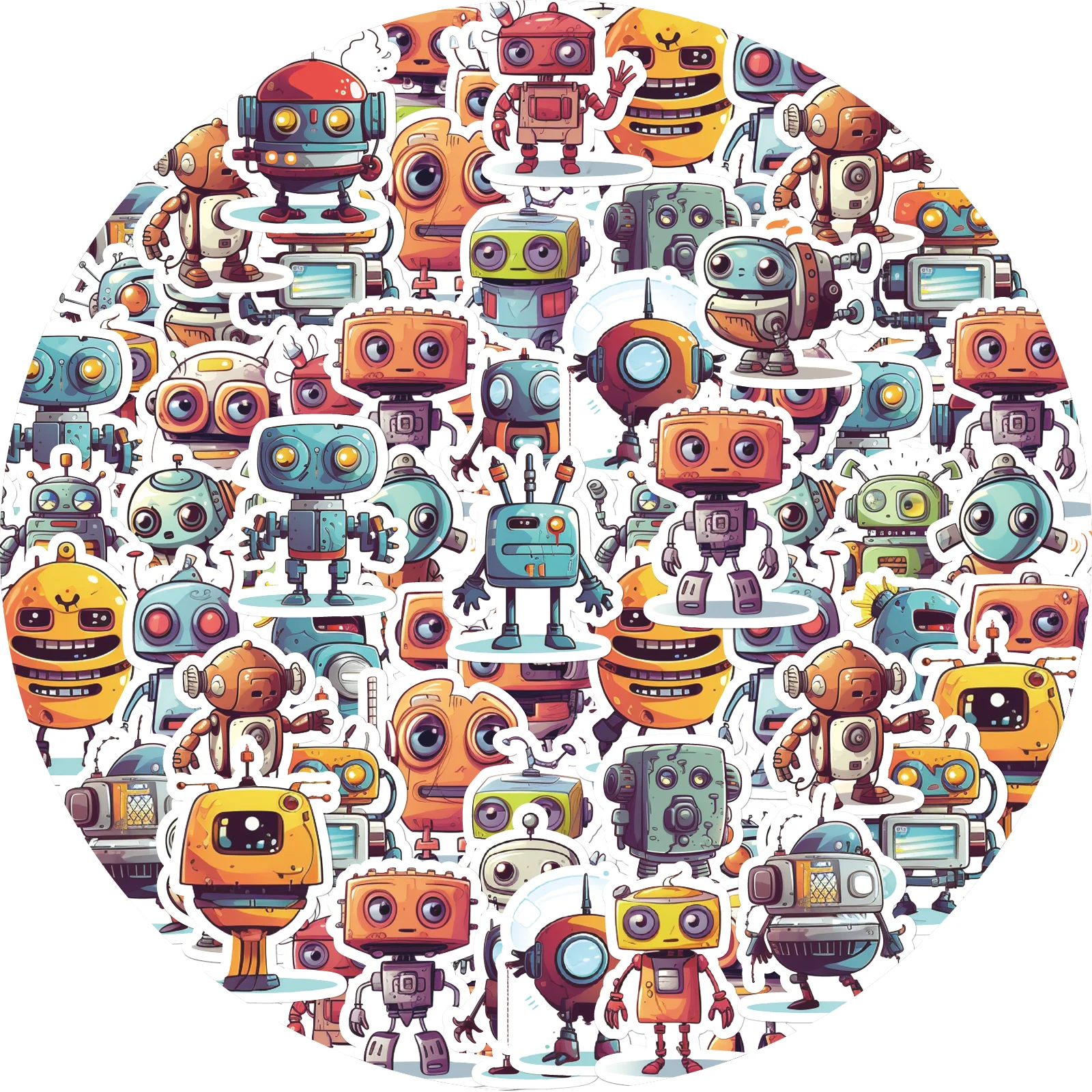 30PCS Cartoon Funny Robot Cute Theme Stickers Decorated Diary Notebook Water Bottle Classic Toy Paper-Cut Thin DIY Decal