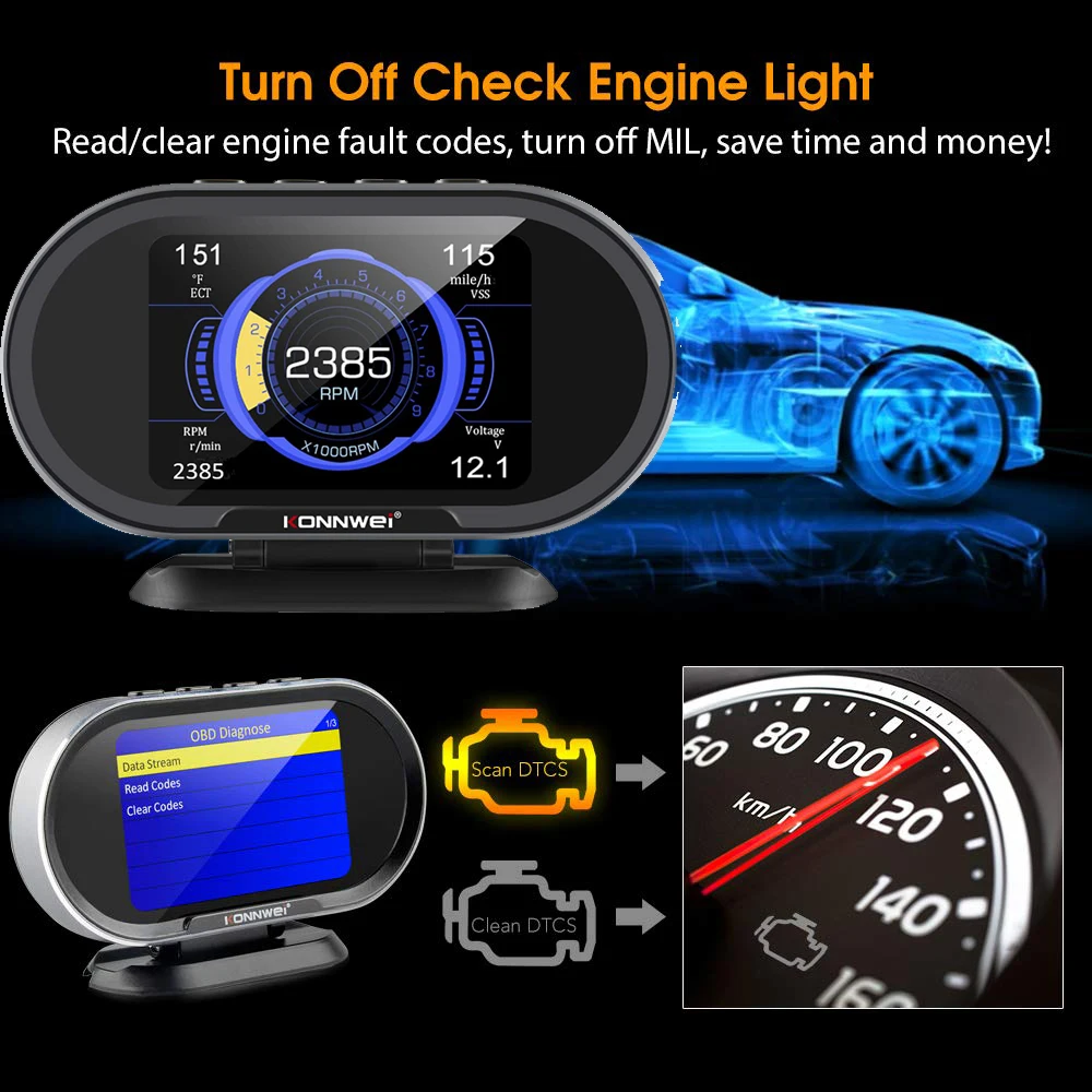 

Профессиональный сканер OBD2, автомобильное сканирование, компьютерный считыватель кодов, бортовой компьютер KW206, датчик температуры воды с потреблением топлива